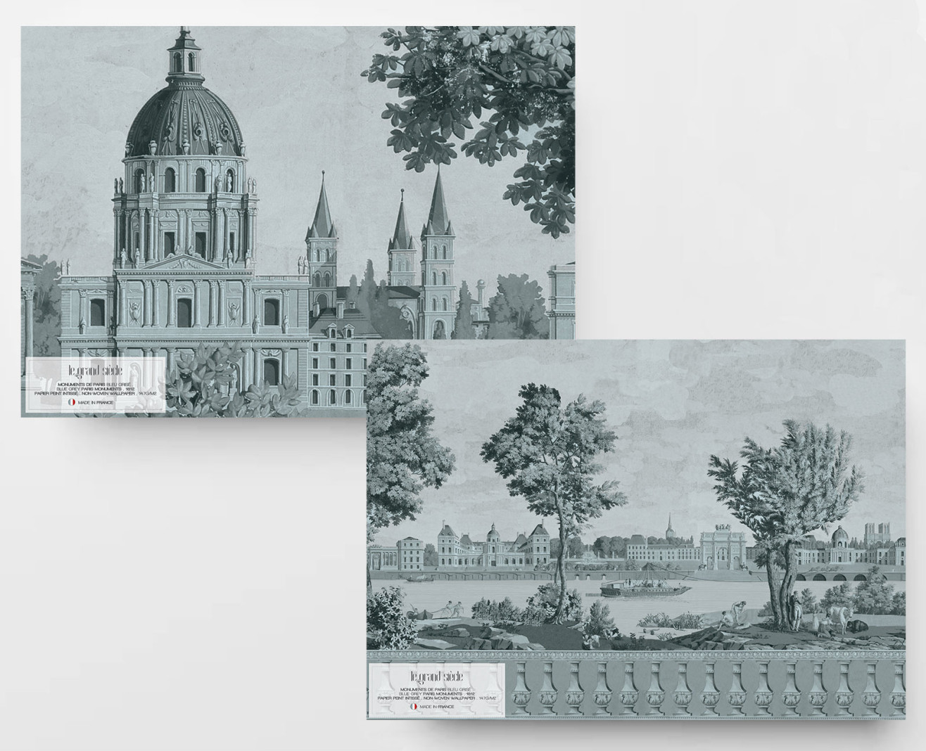 Panoramic wallpaper Paris monuments blue grey . 1812