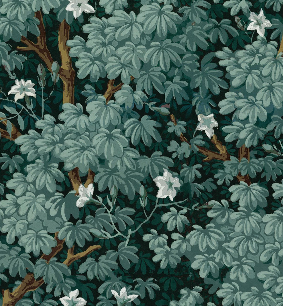 Decorative wallpaper Jasmine green grey . 1799