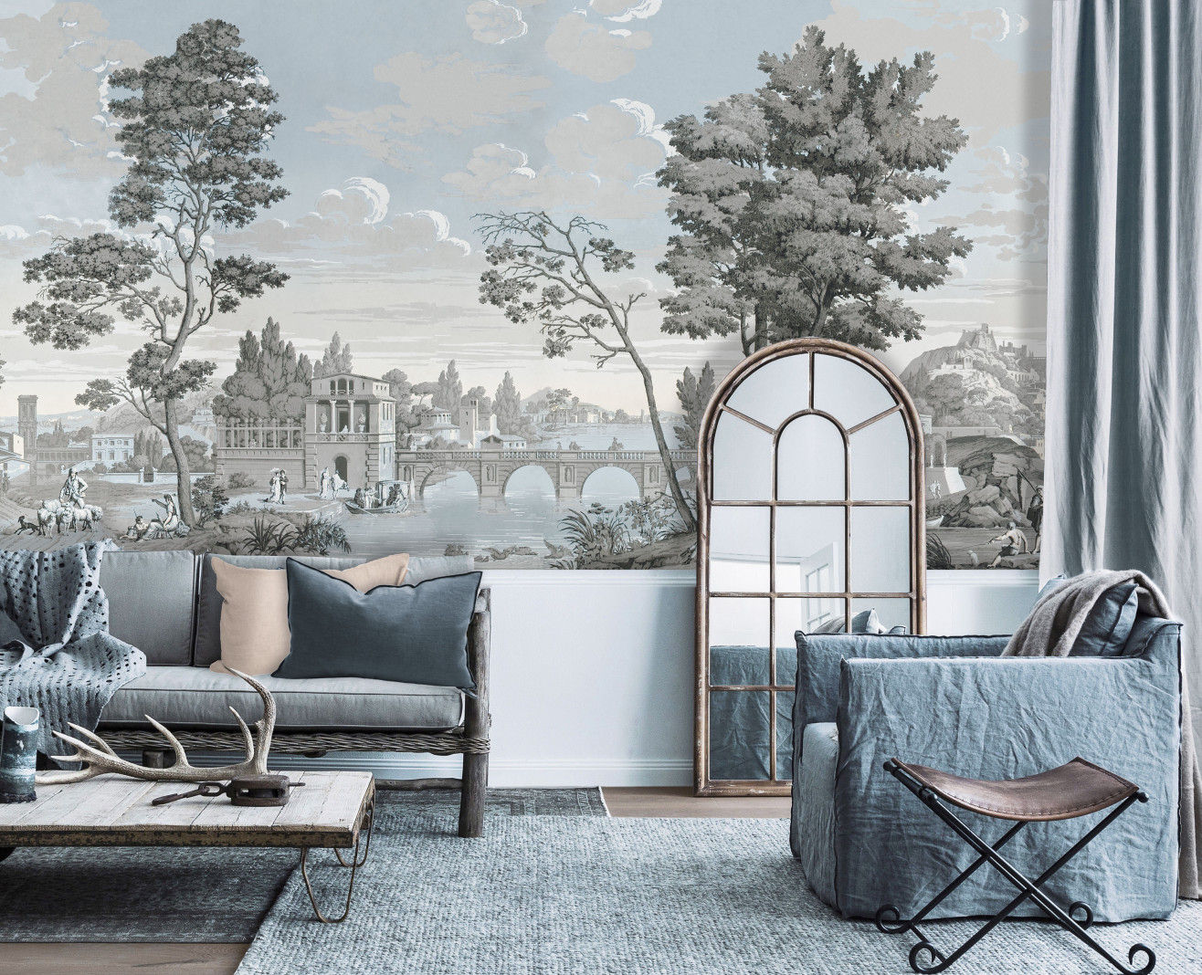 Panoramic wallpaper Views from Italy opal . 1823