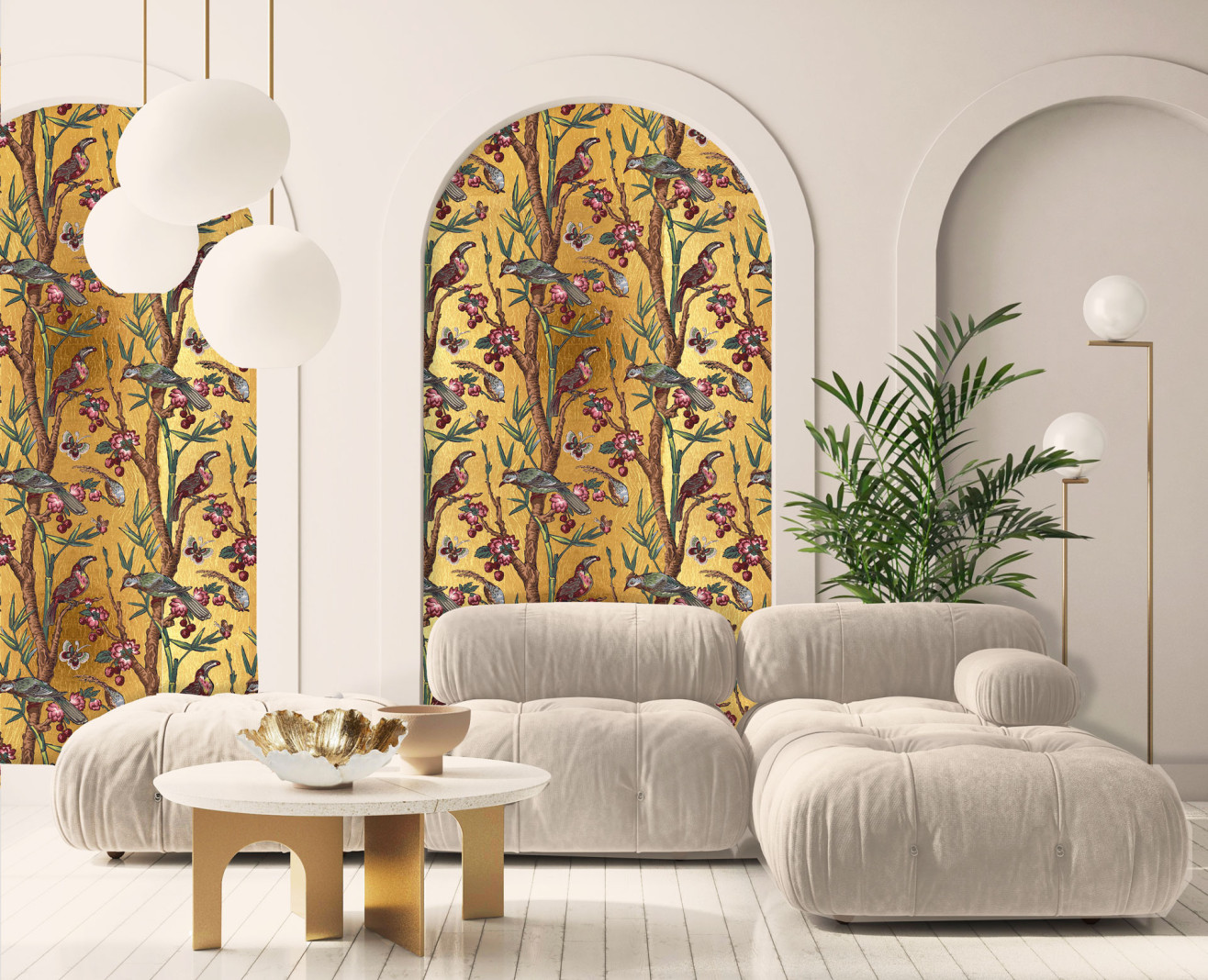 Yellow gold leaf wallpaper Chinoiseries . 1918 1920