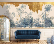 Yellow gold leaf panoramic wallpaper Sunday in the country . 1748