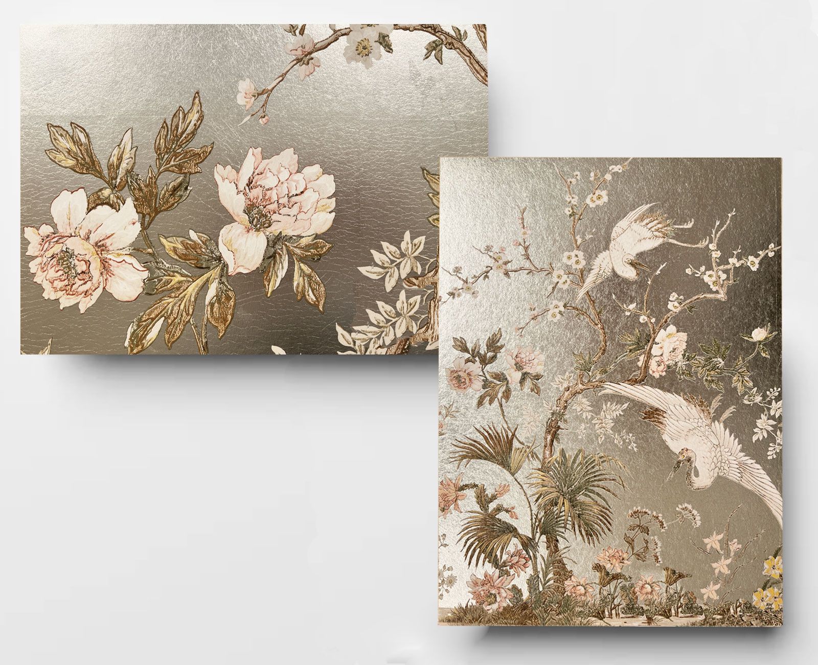 Pale gold leaf panoramic wallpaper - Plum blossoms